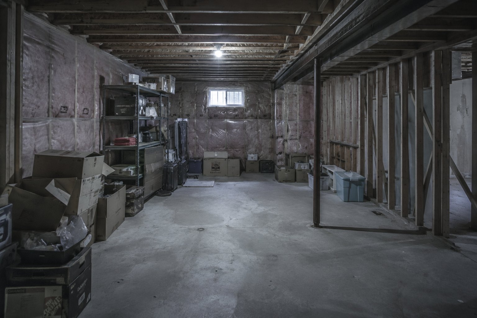 Stoney Creek basement renovation &mdash; before: unfinished storage space