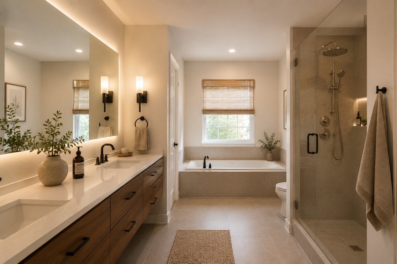 Hamilton bathroom renovation &mdash; after: modernized with new fixtures and tile
