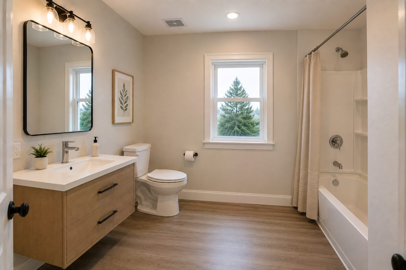 Refreshed bathroom keeping the existing tub